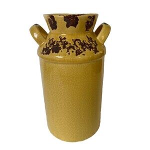 Glazed Jug Crock Vase Country Style Distressed Look Stoneware Home Décor Yellow